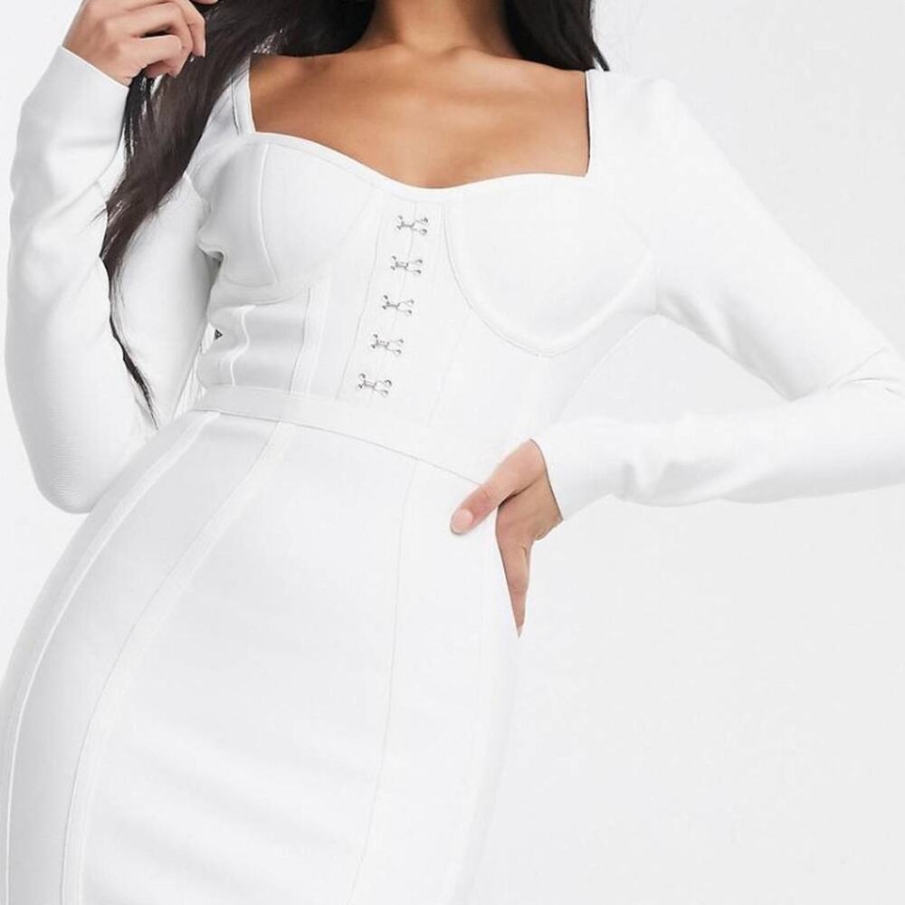 Band of Stars Bodycon Dress‎ White Sweetheart Neck Party Cocktail NWT